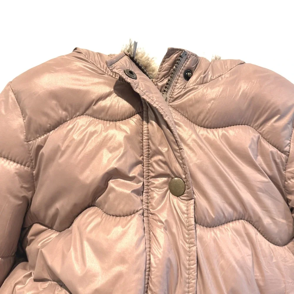 Old Navy Puffer Jacket Faux Fur Hood Gold Beige‎ Girls Size 2T Winter Coat